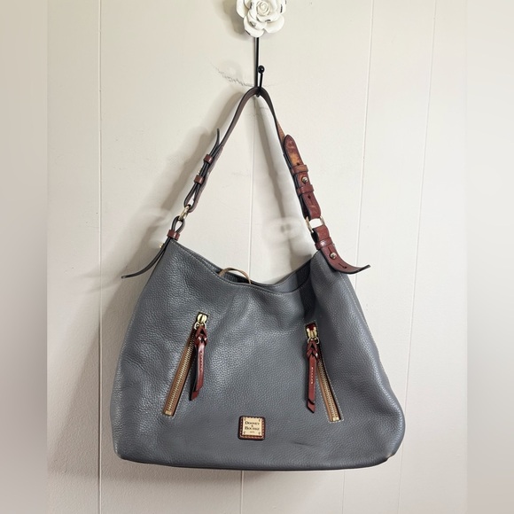 Dooney And Bourke Cooper Hobo Leather Shoulder bag grey brown - Picture 1 of 11